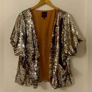 The Limited Sequin Gold Camel Dolman Sleeves Outerwear Jacket Size XL
